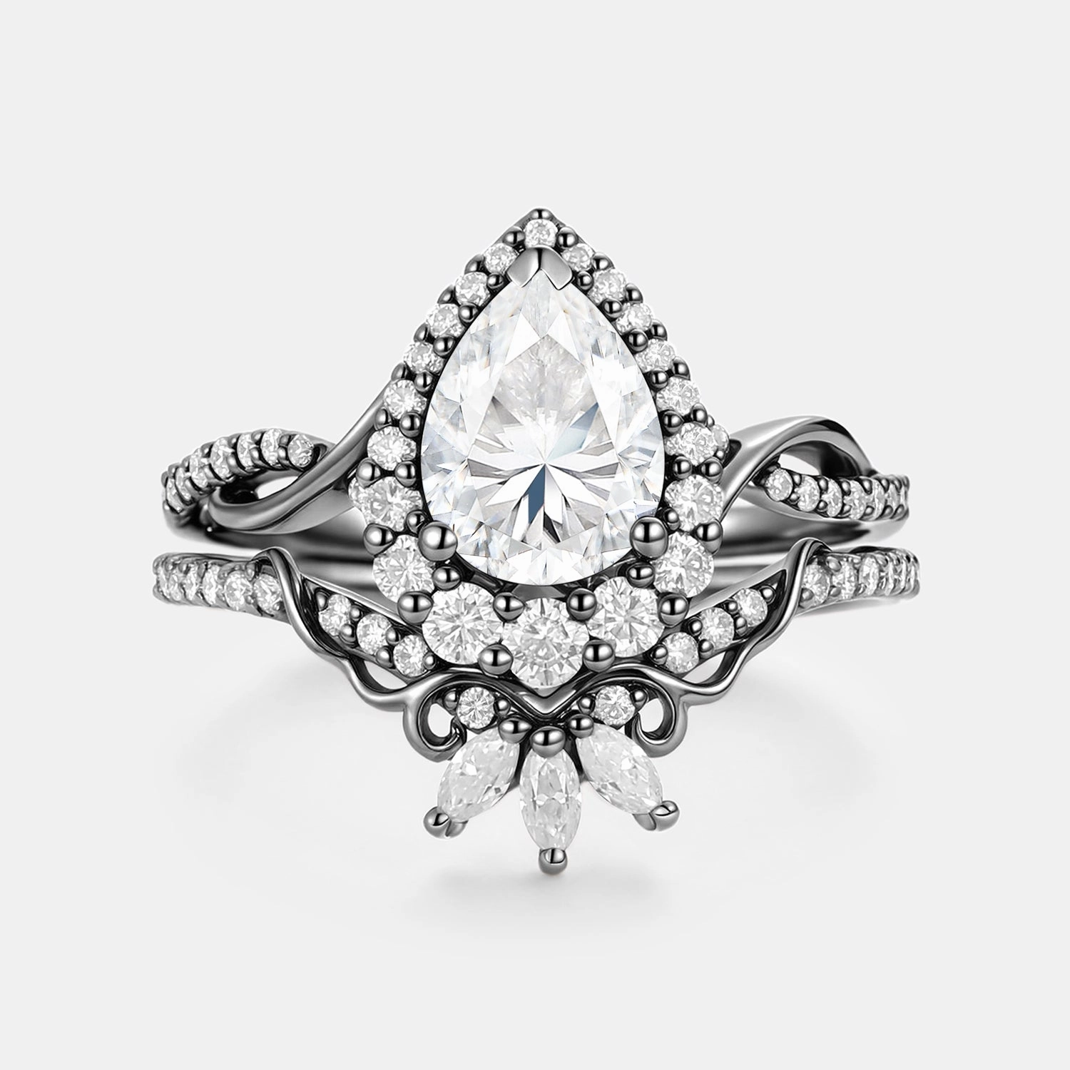 Elegant Touch Pear Shaped  Moissanite Engagement Ring Set 2pcs - Vynne