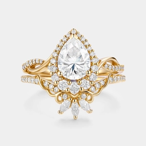 Exclusive Craft Pear Shaped  Moissanite Engagement Ring Set 2pcs - Vynne
