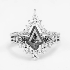 Versatile Shine Twin Flames - Kite Cut Black Rutilated Quartz Engagement Ring Set 3pcs - Tyler