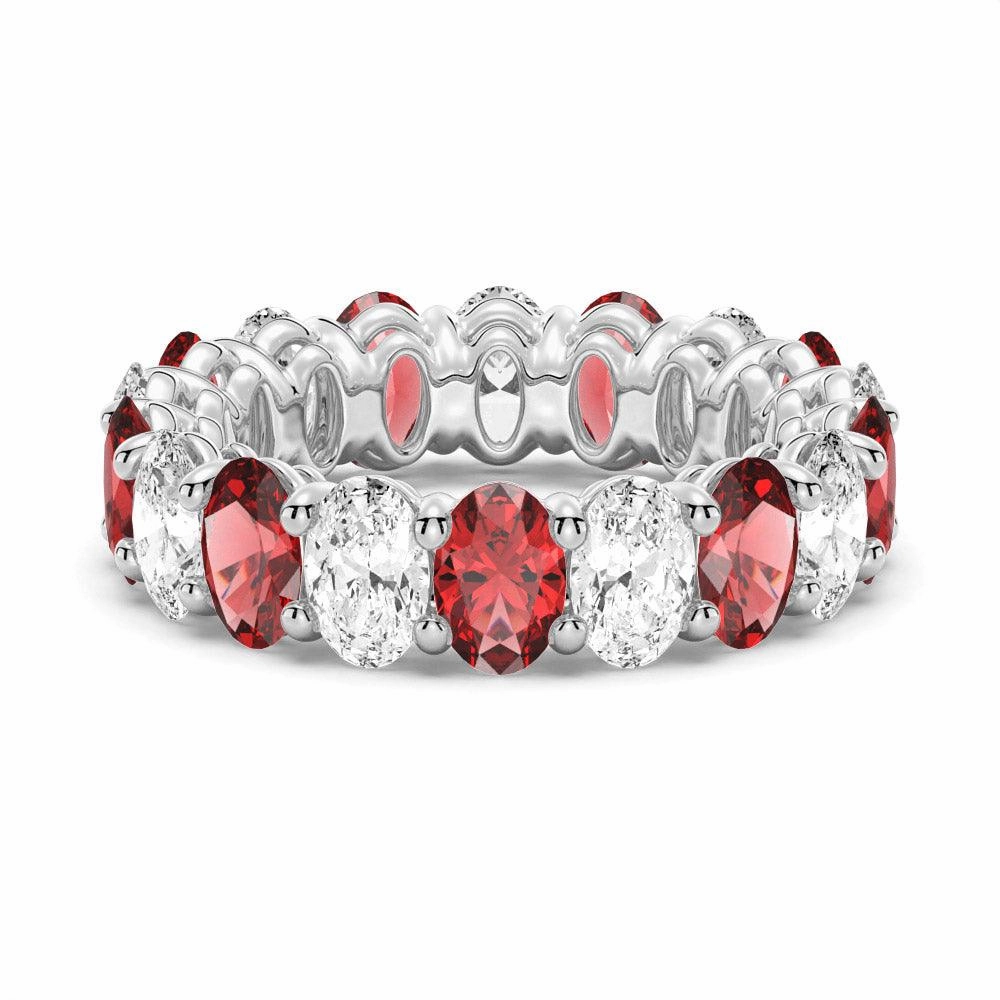 6.6 CT. Lab Grown White Sapphire with Ruby Gemstone Band Timeless Gift Vibrant Jewelry Shine Finish