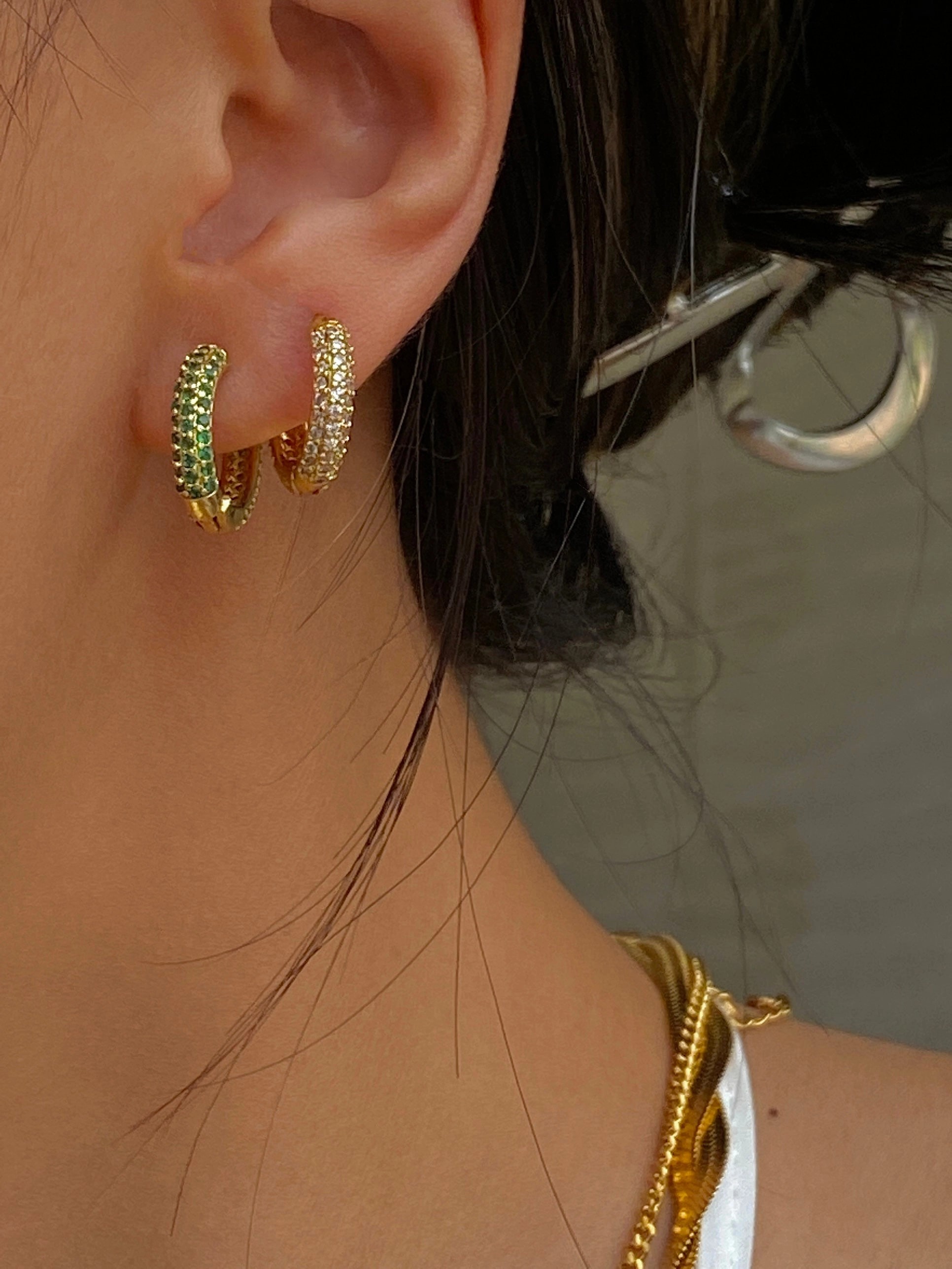 Lightweight Must-Have Russell Paved Zirconia Huggie Hoops 18K