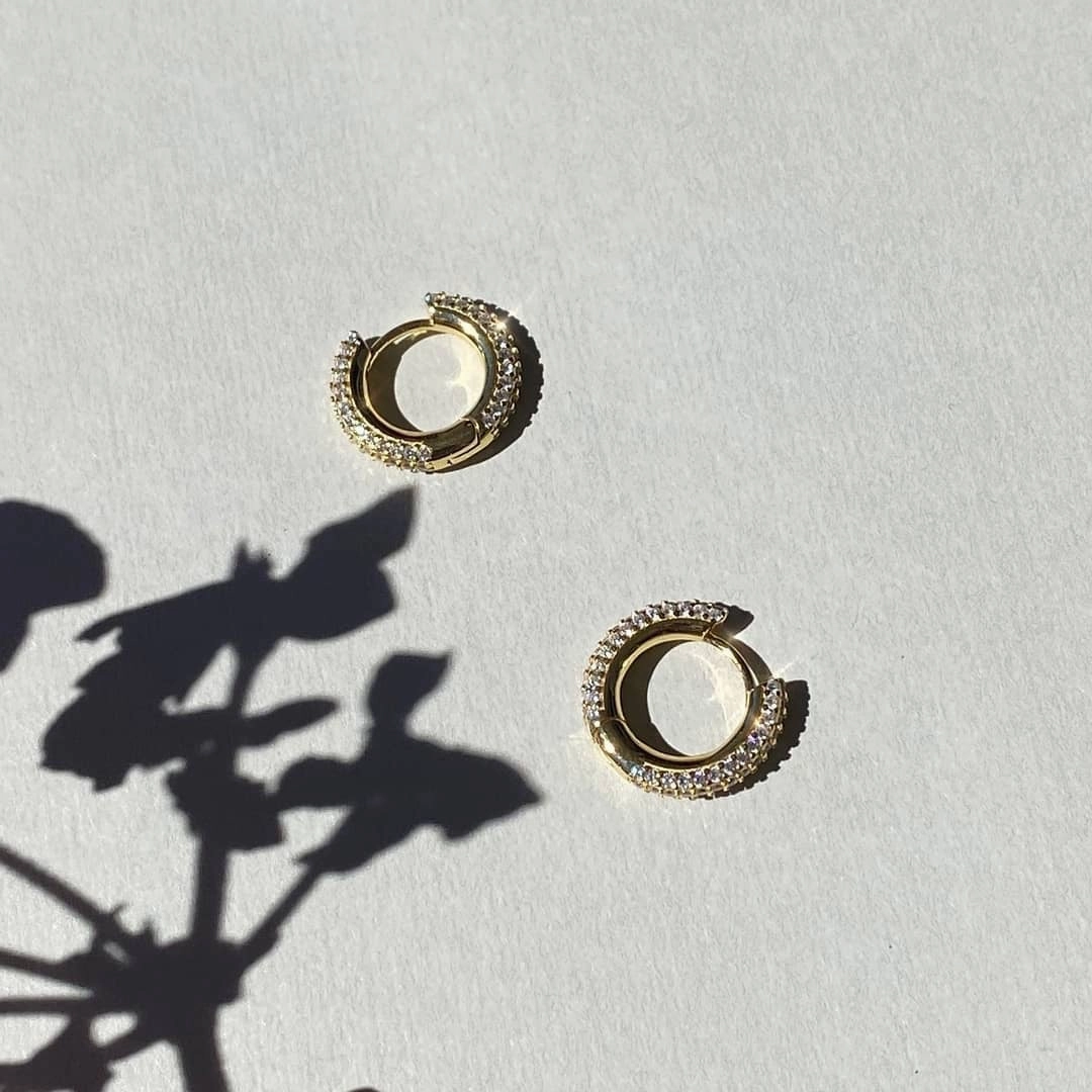 Everyday Piece Cute Jewelry Russell Paved Zirconia Huggie Hoops 18K