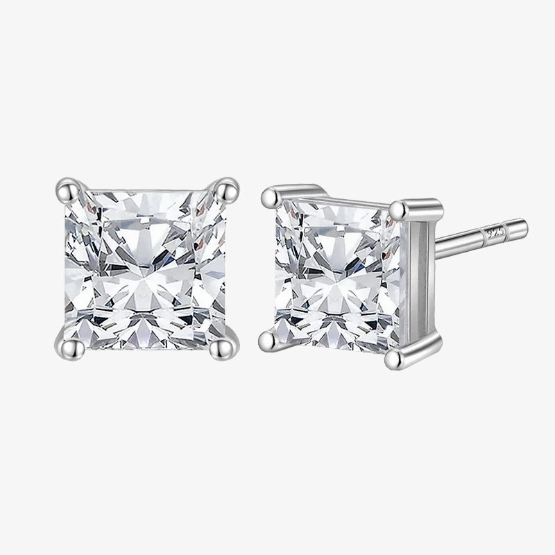 Handcrafted Treasures Sliver Cubic Zirconia Square Stud Post Earrings