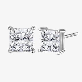 Handcrafted Treasures Sliver Cubic Zirconia Square Stud Post Earrings