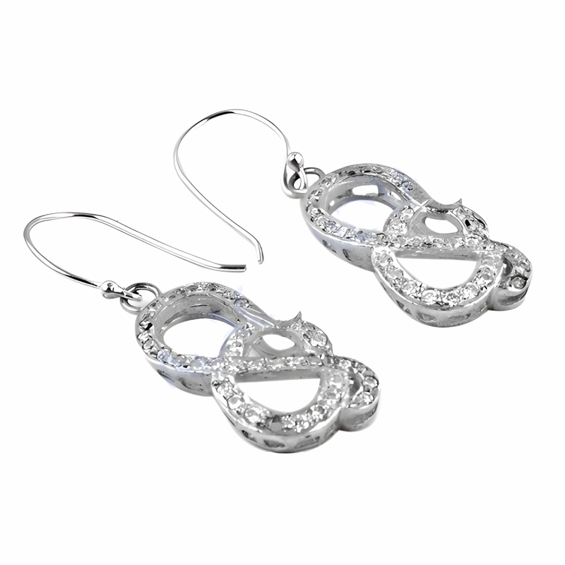 Stunning Cubic Zirconia CZ Gemstone Silver Earrings - 925 Sterling Jewelry Curved Embellishment Premium Essential