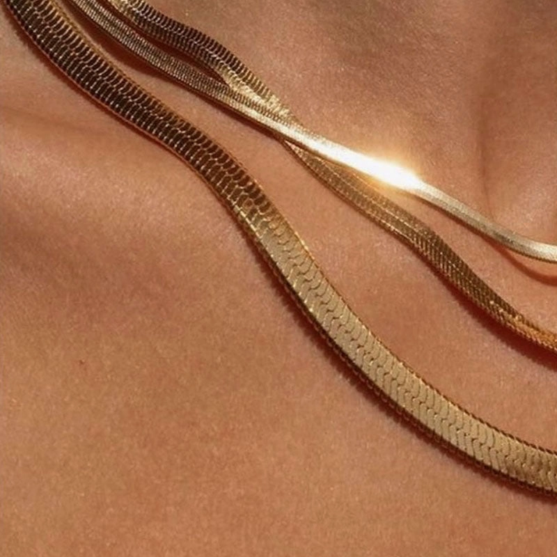 Initial Adornment Timeless Adornment Oblession Essentials 5mm/6mm 18K Gold Plated Silver Plated Herringbone Necklace Herringbone Choker