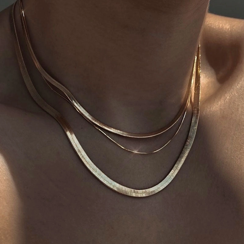 Oblession Essentials 5mm/6mm 18K Gold Plated Silver Plated Herringbone Necklace Herringbone Choker Classic Gift Business casual