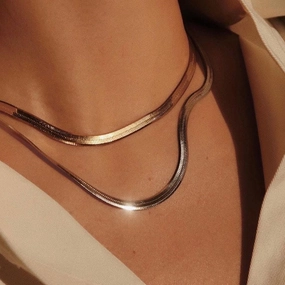 All Event Oblession Essentials 5mm/6mm 18K Gold Plated Silver Plated Herringbone Necklace Herringbone Choker