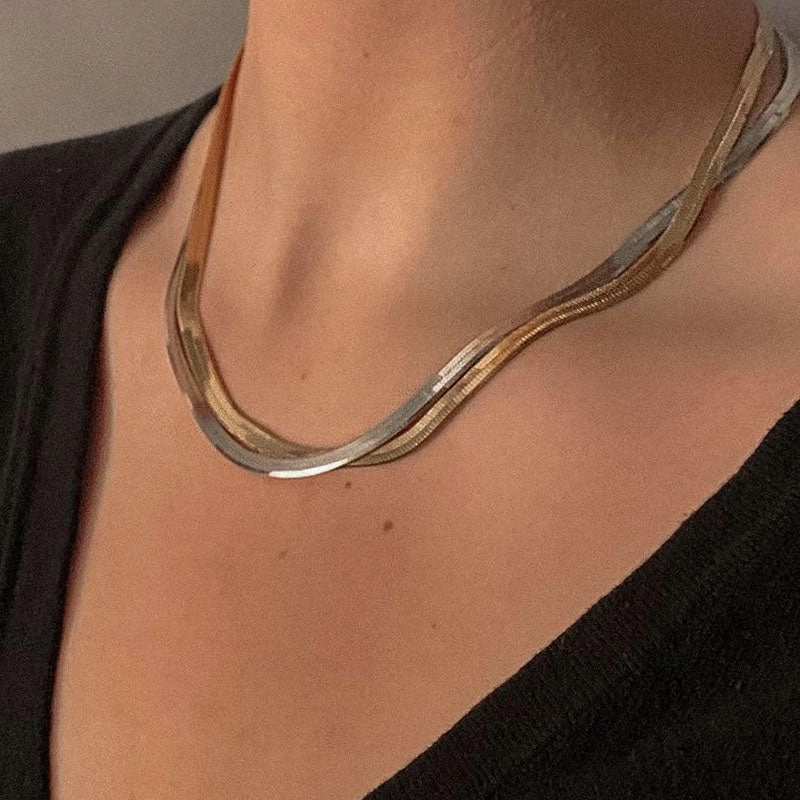 Oblession Essentials 5mm/6mm 18K Gold Plated Silver Plated Herringbone Necklace Herringbone Choker Fine Present