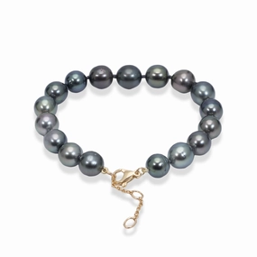 7.5-9" Adjustable Tahitian Black Pearl Bracelet in Gold - 8-10mm Smooth Composites Trusted quality