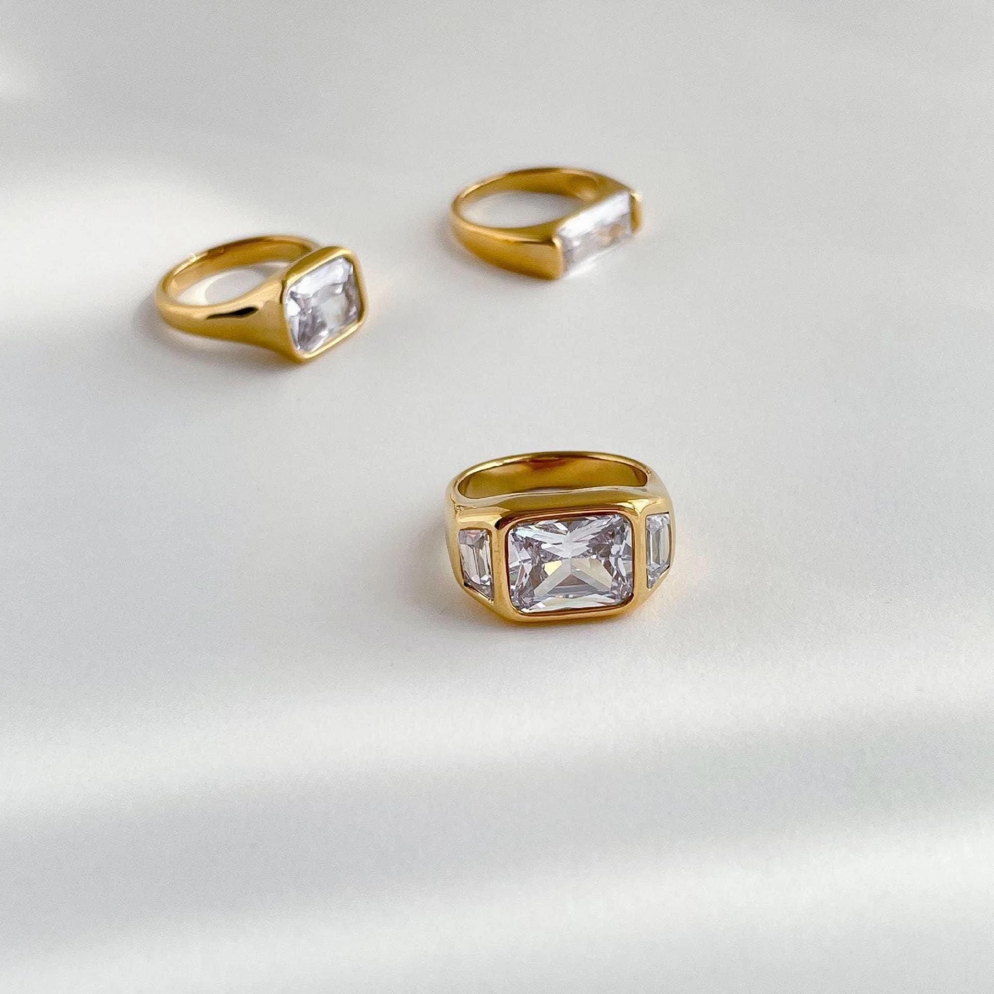 Superior Style Delicate Insignia Rhinestone Signet Ring Assorted Band