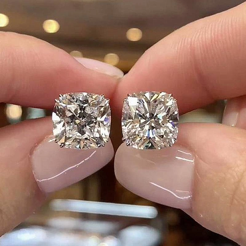 Crisp Lines Louily Stunning Sterling Silver Cushion Cut Stud Earrings for Women