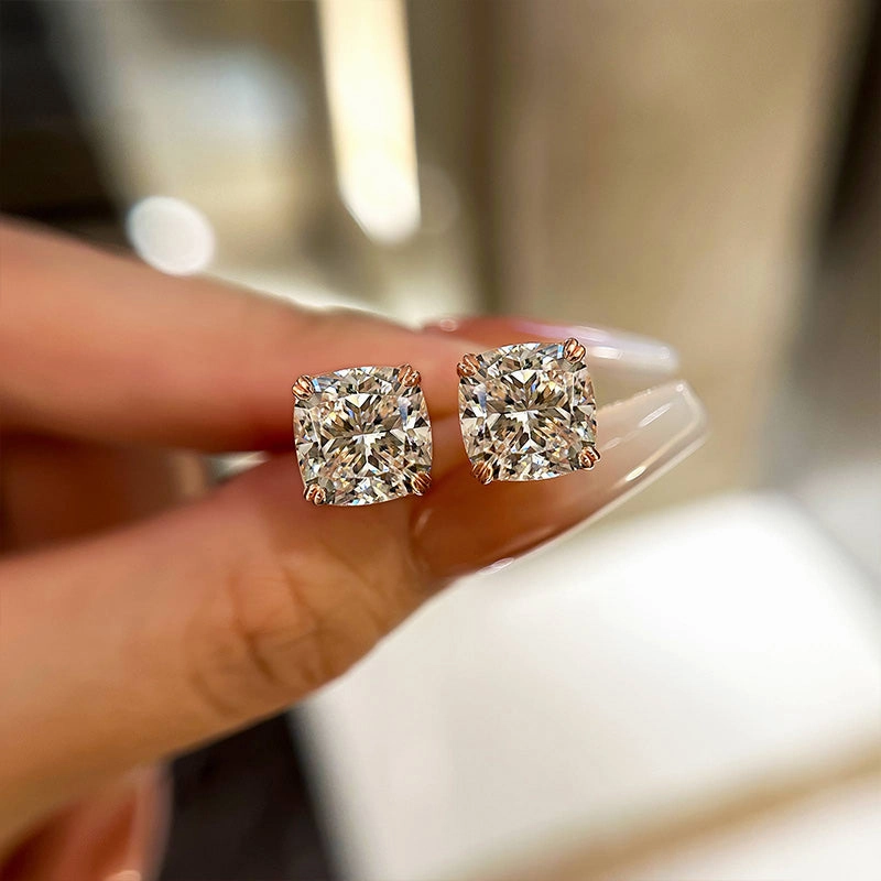 Refined Edge Louily Stunning Sterling Silver Cushion Cut Stud Earrings for Women