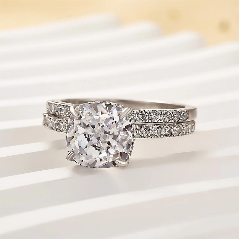 Louily Classic 3.0 Carat Cushion Cut White Sapphire Wedding Set In Sterling Silver Charming Finish Classic Elegance
