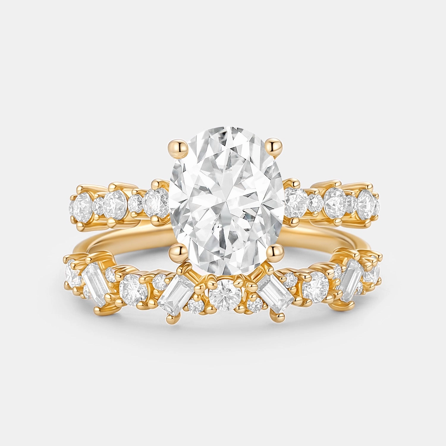 Oval Cut Aquamarine Classic Cluster Ring Set 2pcs Refined Touch Timeless Style