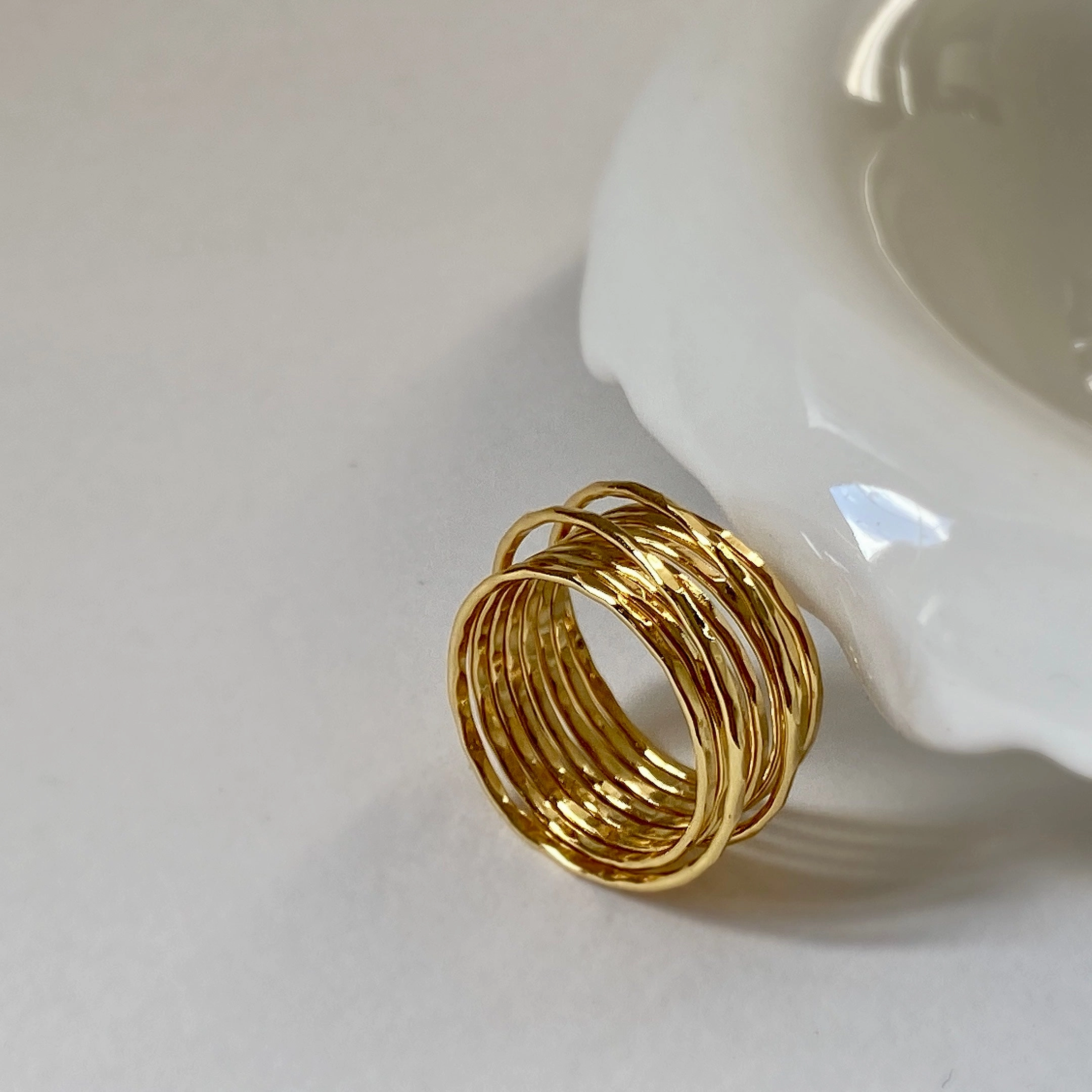 Romola Wired Hammered Ring 18K Gold Dainty Choice Delicate Look