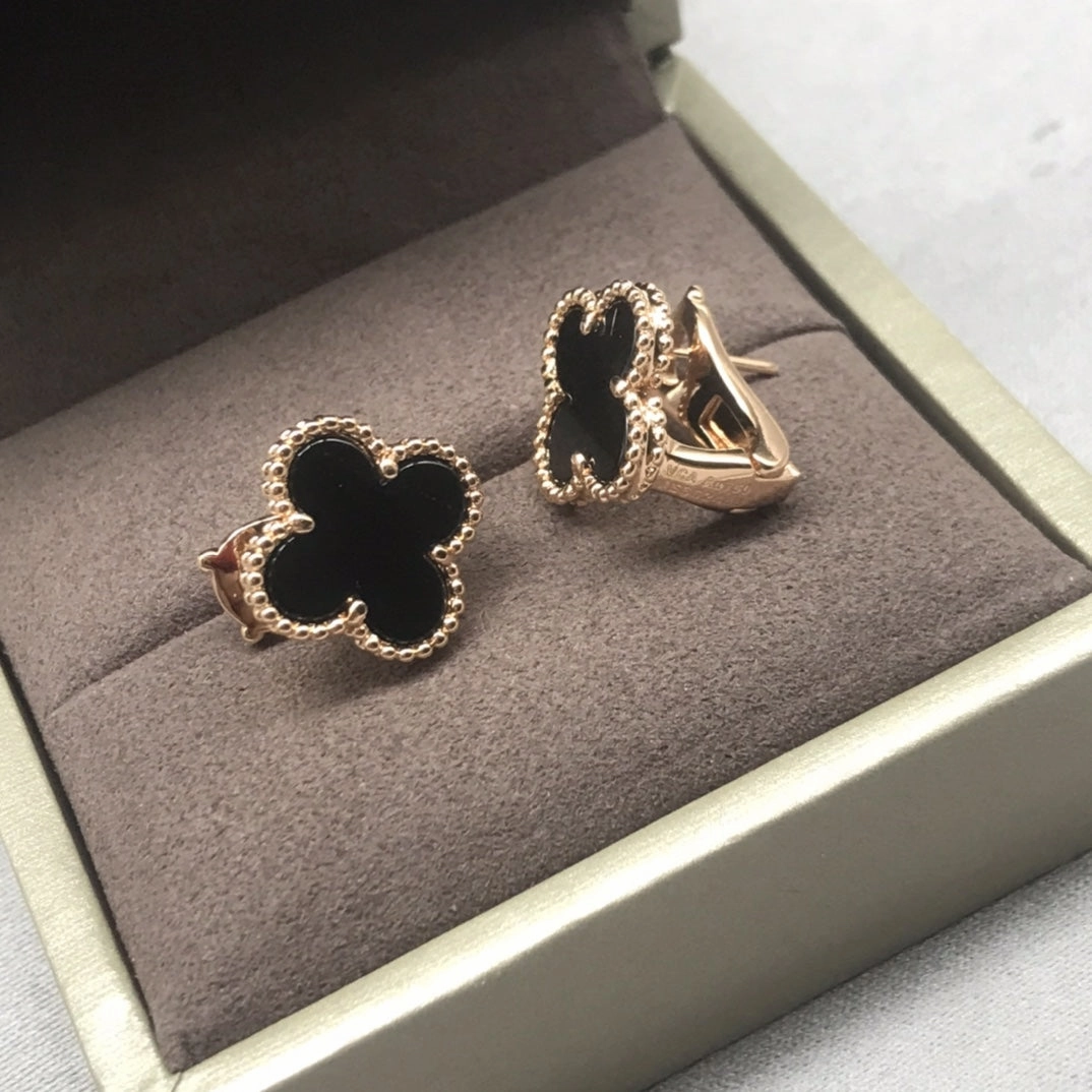 Rosalee Gold Clover Stud Earrings -Push Back Formal Embellishment Decorative Ornament
