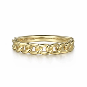 14K Yellow Gold Cuban Link Stackable Ring Fine Art Bride Jewelry