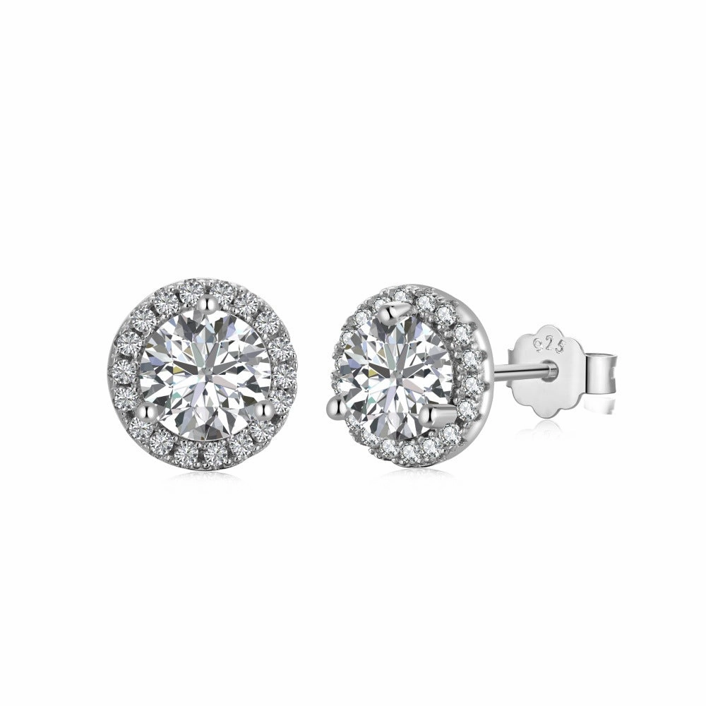 Refined Quality Round Brilliant Halo Diamond Earrings | S925 | CZ