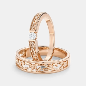 Elegant Highlight Shining Gem Round Cut Moissanite Couple Ring Set 2pcs - Ashley