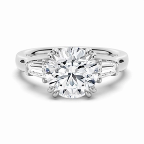 Round Cut Moissanite Engagement Ring with Tapered Baguette Side Stones Daily Fit