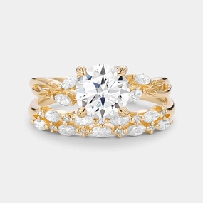 Photo Focus Round Cut Moissanite Leafy Cluster Engagement Ring Set 2pcs