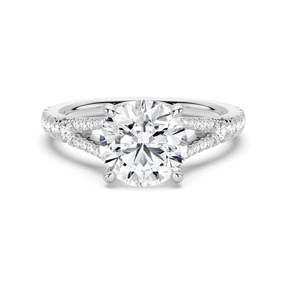 Round Cut Split Shank Moissanite Engagement Ring Gift Feature Date night