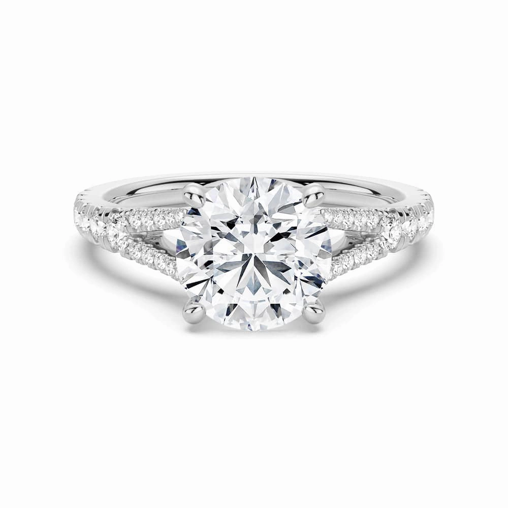Radiant Shine Finish Beauty Touch Round Cut Split Shank Moissanite Engagement Ring