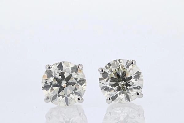 Night Spark Round Diamond Stud Earrings 3.01 Cttw 14K White Gold