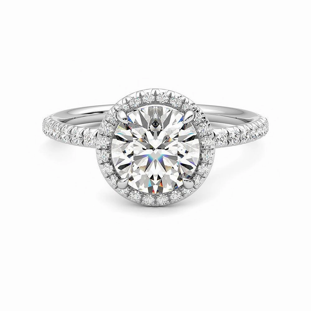 Timeless Touch Round Halo Moissanite Engagement Ring with Hidden Anniversary Stone Accent