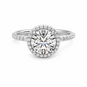 Bold Pop Round Halo Moissanite Engagement Ring with Hidden Anniversary Stone Accent