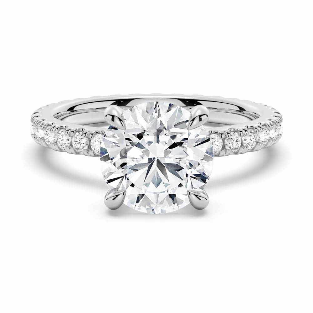 Round Moissanite Engagement Ring With Eternity Pave Band Fashion Element
