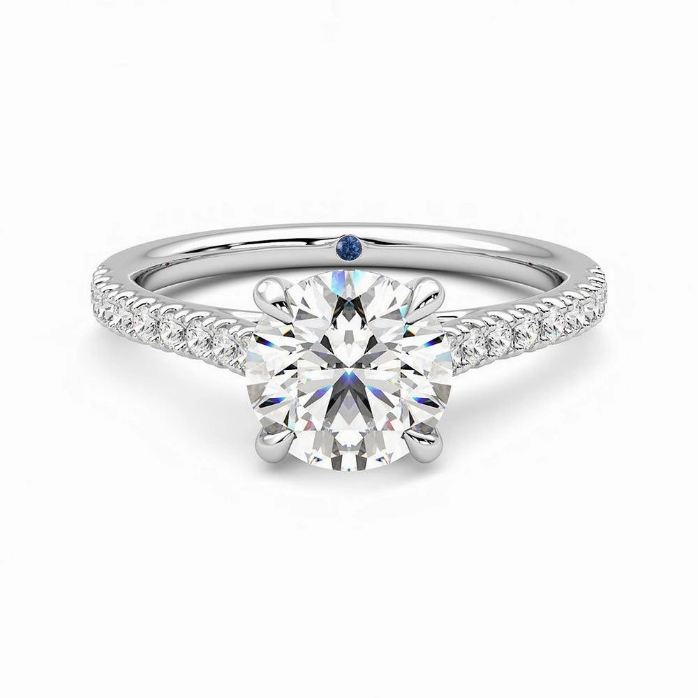 Glistening Shine Sleek Touch Round Moissanite Engagement Ring with Hidden Anniversary Stone and Pav?? Accents