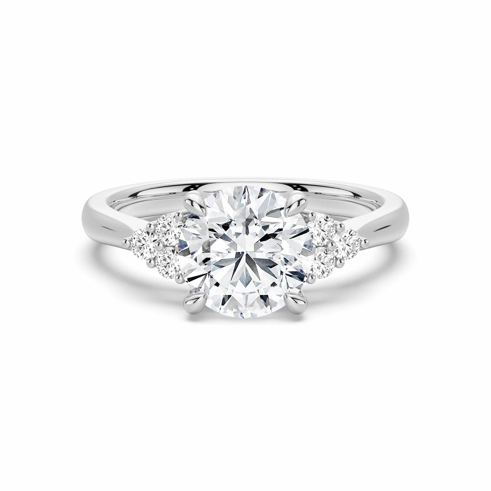 Timeless Look Luxury Flow Round Moissanite Promise Ring with Tapered Side Accents