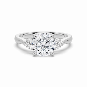 Timeless Look Luxury Flow Round Moissanite Promise Ring with Tapered Side Accents