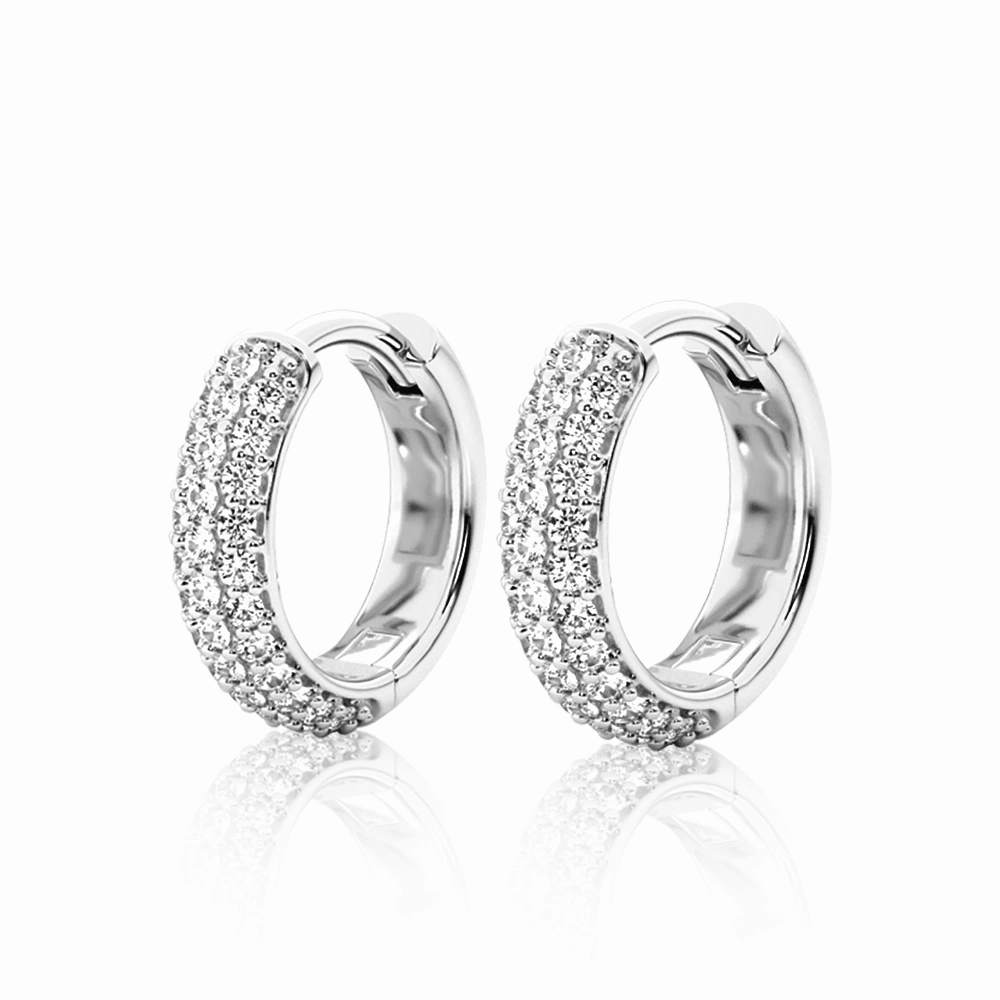 Round Three Row Pave Hoop Earrings Pav?? Moissanite Hoop Earrings Dressed Look