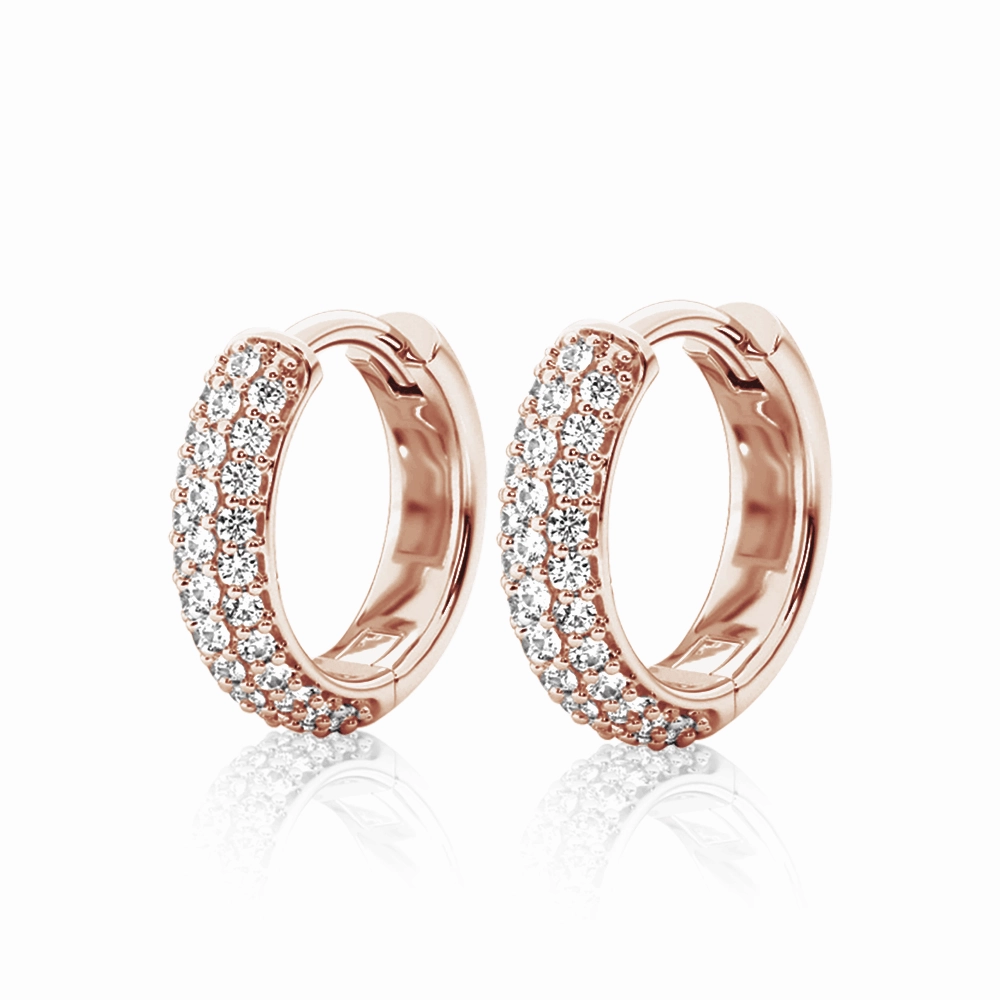 Round Three Row Pave Hoop Earrings Pav?? Moissanite Hoop Earrings Structured Accent Brilliant Sparkle