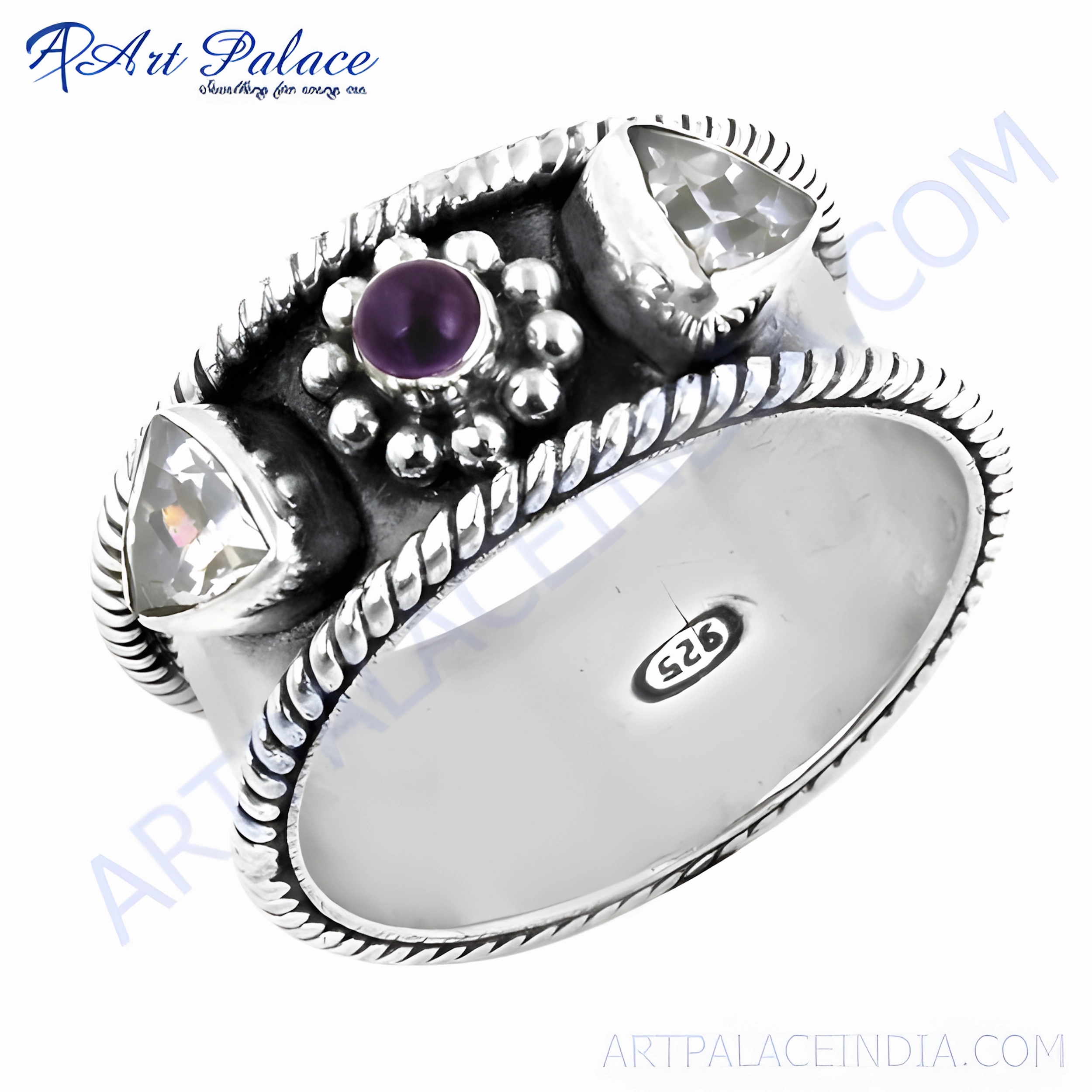 Trendy Item Hypoallergenic Statement Ethnic Designer African Amethyst Cubic Zirconia Silver Ring - Unique Jewelry