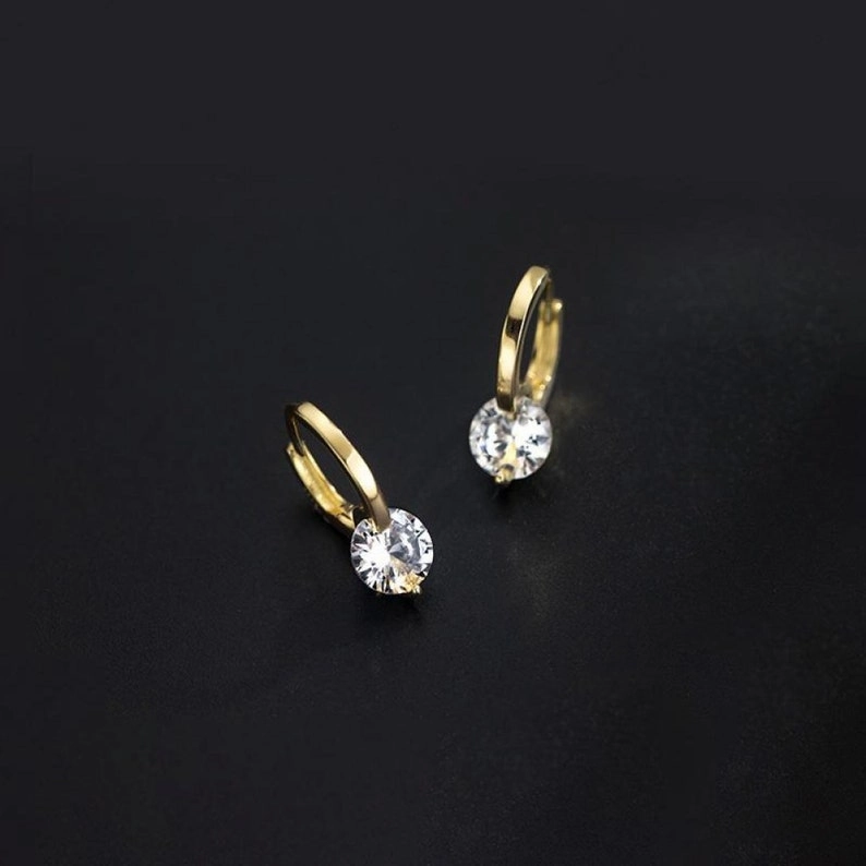 Russell Gold Silver Bling CZ Minimalist S925 Huggie Hoop Earrings | Dainty Hoop Earrings with Large CZ, Gold Crystal Huggie Hoop Summer Item