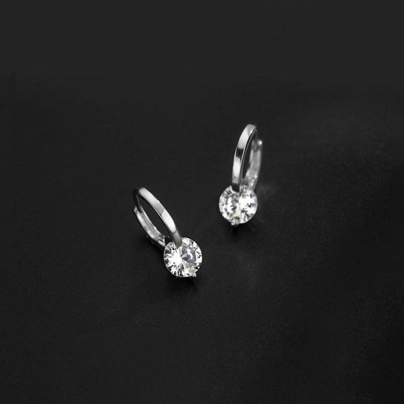 Russell Gold Silver Bling CZ Minimalist S925 Huggie Hoop Earrings | Dainty Hoop Earrings with Large CZ, Gold Crystal Huggie Hoop Straight Accessory Metallic Accent