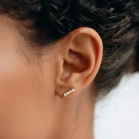 14k Yellow Gold Diamond Bar Stud Earrings - Lucia Cute Trinket Petite Jewelry