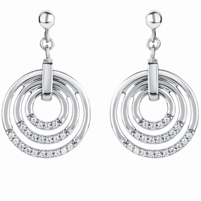 Sterling Silver Three Circle Generation Drop Earrings Statement Piece Radiant Style