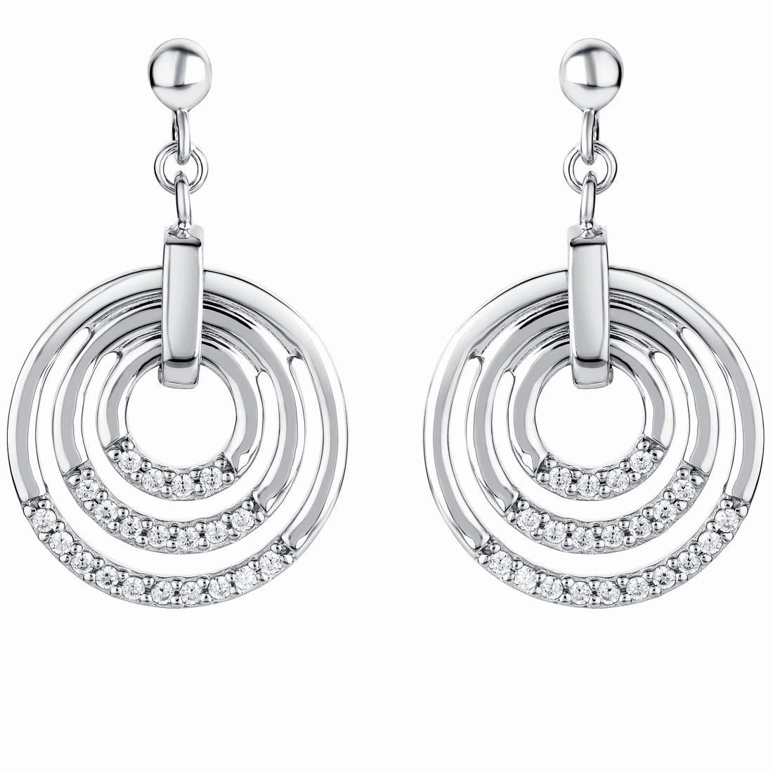 Sterling Silver Three Circle Generation Drop Earrings Statement Piece Radiant Style