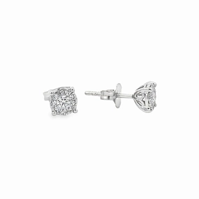 14K White Gold Diamond Cluster Stud Earrings - 0.30ct Exquisite Feature Pretty Jewelry