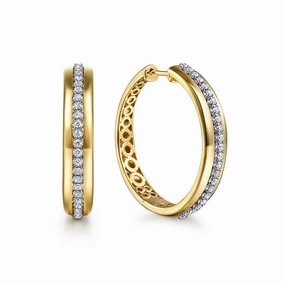 Comfortable Selection Vibrant Decoration 14K White and Yellow Gold Diamond Classic Hoop Earrings