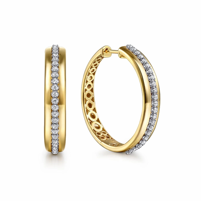 Comfortable Selection Vibrant Decoration 14K White and Yellow Gold Diamond Classic Hoop Earrings