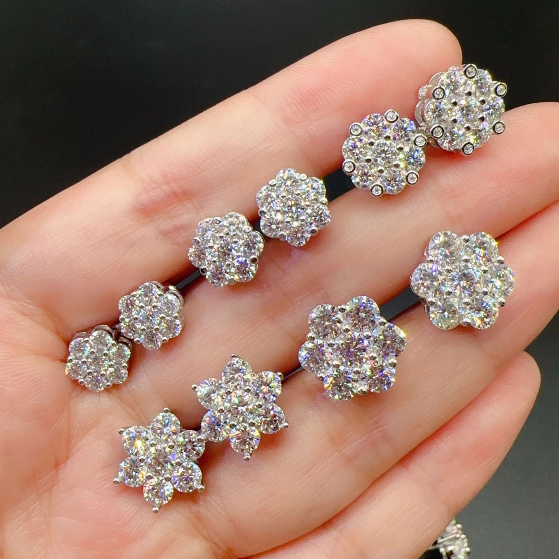 Minimal Spark Handcrafted Glam Cluster Moissanite Diamond Stud Earrings in Sterling Silver