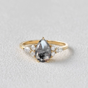 Elite Highlight Chic Feature Salt and Pepper Diamonds Pear Cut Engagement Ring