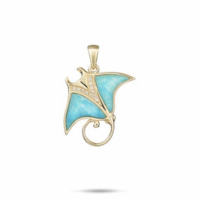 Layered Mood Sealife Manta Ray Turquoise Pendant in Gold with Diamonds - 21mm