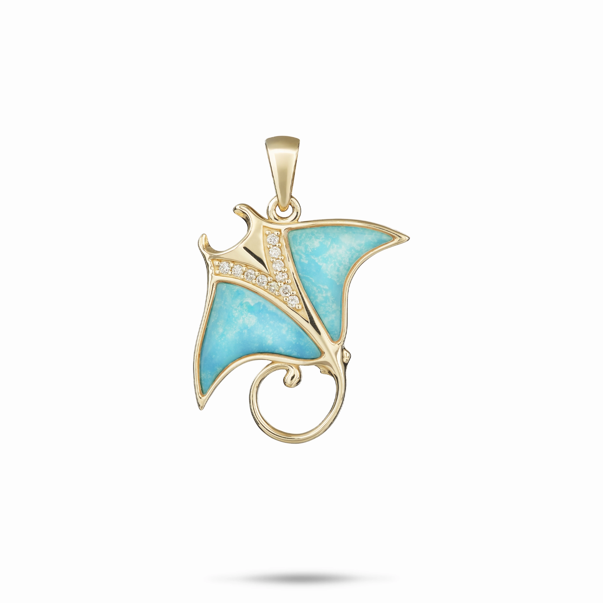 Layered Mood Sealife Manta Ray Turquoise Pendant in Gold with Diamonds - 21mm